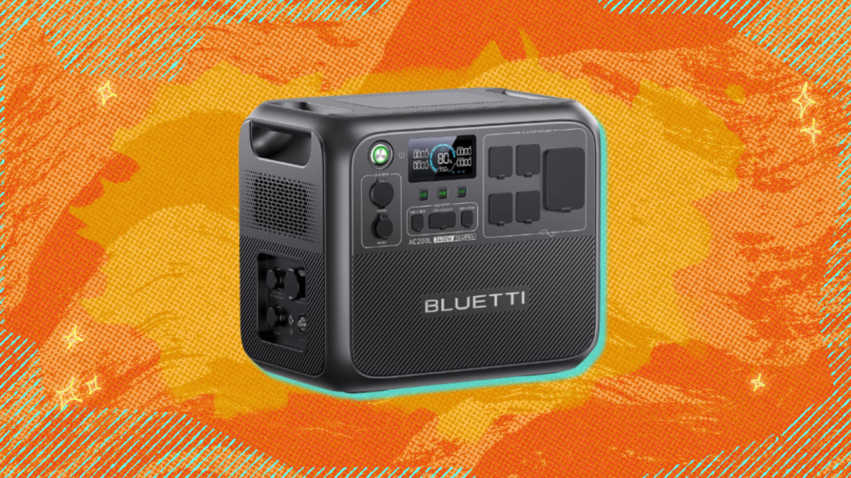 Bluetti AC200L power station with orange background