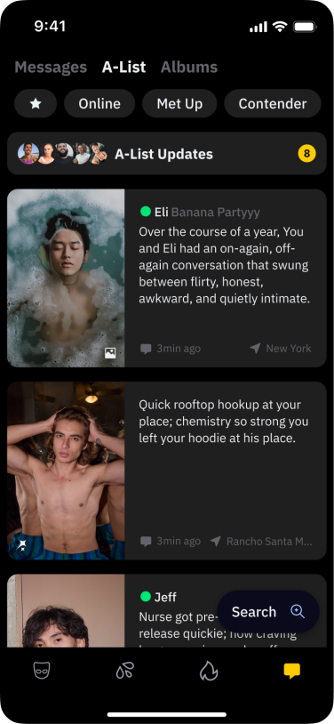 screenshot of grindr a-list