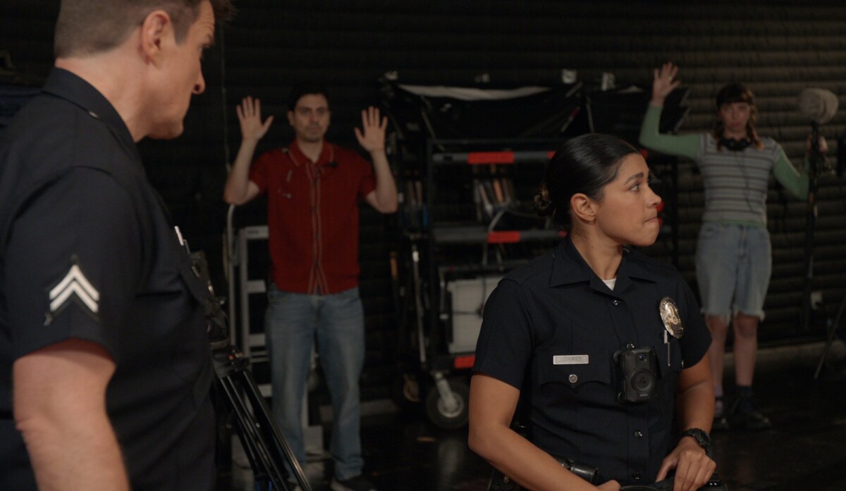 Nathan Fillion and Lisseth Chavez on "The Rookie," episode "Fun and Games."