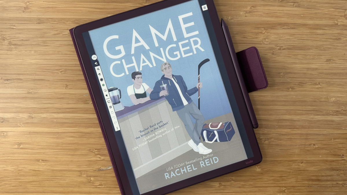 A Kindle Scribe Colorsoft showing the cover of 'Game Changer'