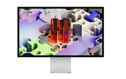 Apple Studio Display XDR monitor with abstract puzzle piece screensaver